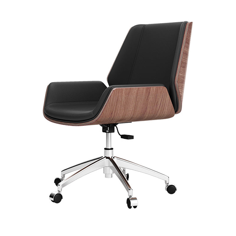 Mid Back Conference Chair Modern Style Faux Leather Armless Chair Black-Brown Casters Clearhalo 'furn' 'furn_office_chair' 'Furniture' 'furniture_office_chair' 'Office Chairs' 'Office Furniture' 'office_chair' 4992491