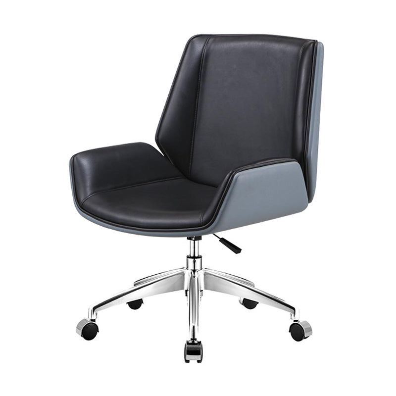 Mid Back Conference Chair Modern Style Faux Leather Armless Chair Blue Casters Clearhalo 'furn' 'furn_office_chair' 'Furniture' 'furniture_office_chair' 'Office Chairs' 'Office Furniture' 'office_chair' 4992497