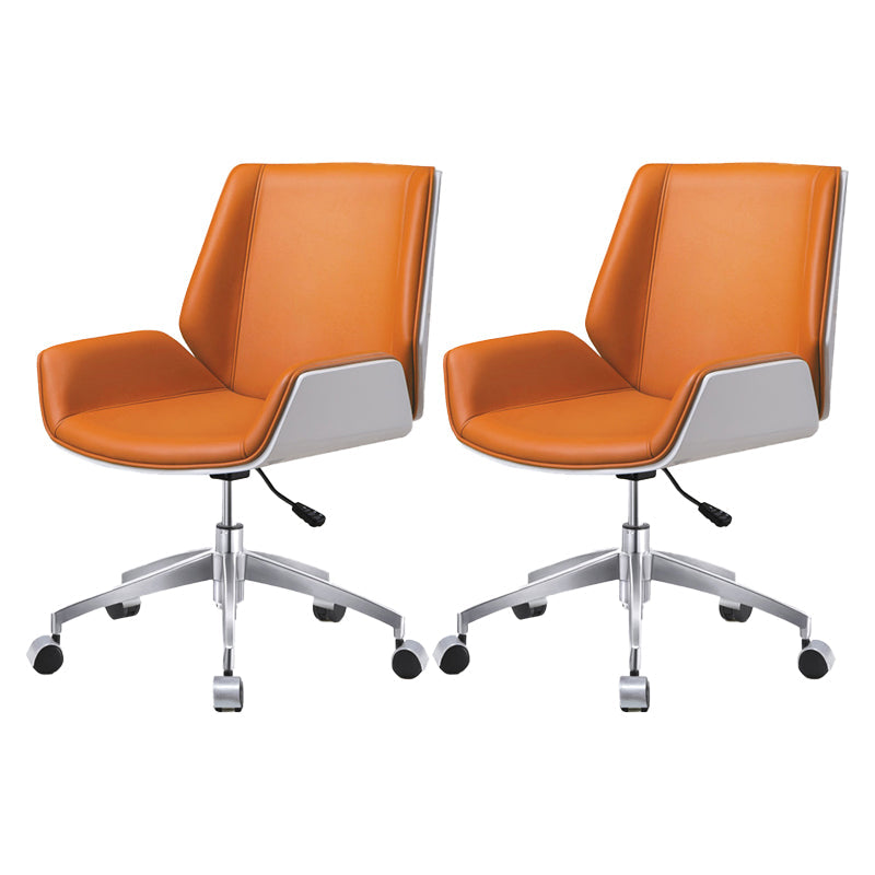Mid Back Conference Chair Contemporary Faux Leather Armless Chair White-Saffron 2 Piece Set Clearhalo 'furn' 'furn_office_chair' 'Furniture' 'furniture_office_chair' 'Office Chairs' 'Office Furniture' 'office_chair' 4992502