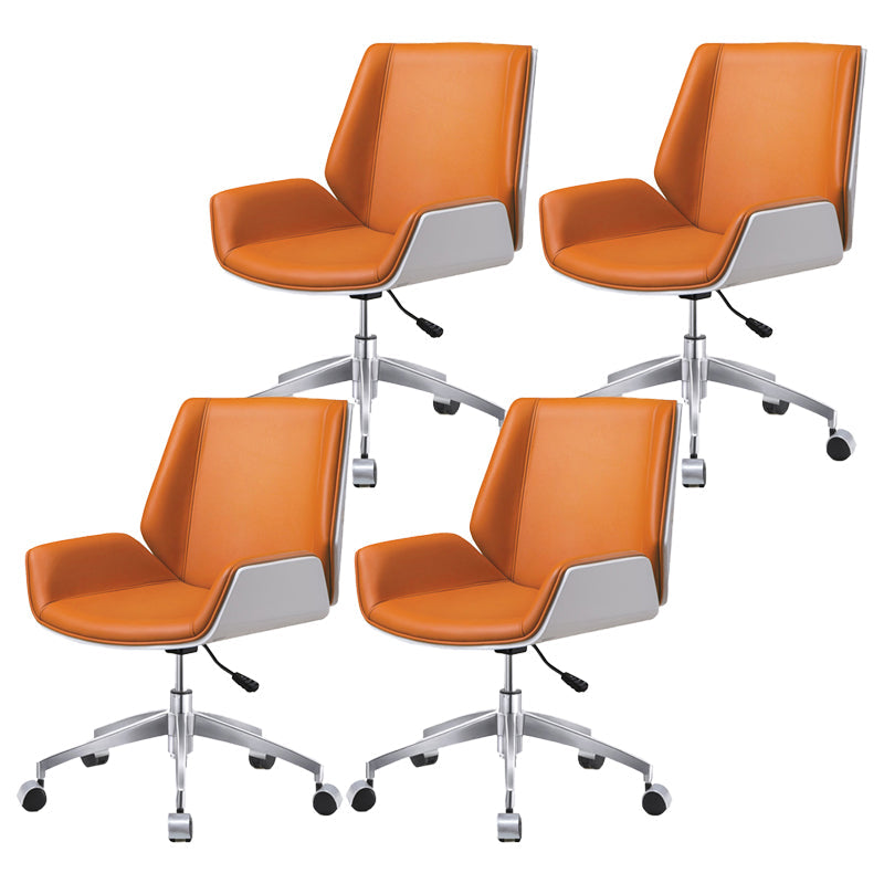 Mid Back Conference Chair Contemporary Faux Leather Armless Chair White-Saffron 4 Piece Set Clearhalo 'furn' 'furn_office_chair' 'Furniture' 'furniture_office_chair' 'Office Chairs' 'Office Furniture' 'office_chair' 4992504
