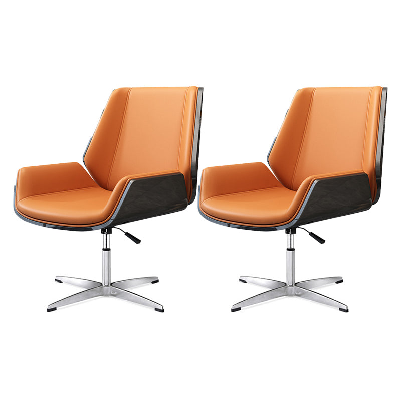 Mid Back Conference Chair Contemporary Faux Leather Armless Chair Black-Orange 2 Piece Set Clearhalo 'furn' 'furn_office_chair' 'Furniture' 'furniture_office_chair' 'Office Chairs' 'Office Furniture' 'office_chair' 4992508