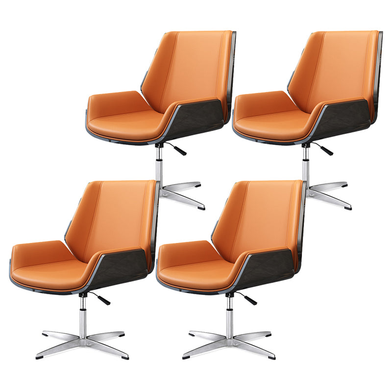 Mid Back Conference Chair Contemporary Faux Leather Armless Chair Black-Orange 4 Piece Set Clearhalo 'furn' 'furn_office_chair' 'Furniture' 'furniture_office_chair' 'Office Chairs' 'Office Furniture' 'office_chair' 4992510