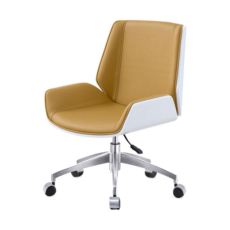 Mid Back Conference Chair Contemporary Faux Leather Armless Chair White-Yellow 1 Piece Clearhalo 'furn' 'furn_office_chair' 'Furniture' 'furniture_office_chair' 'Office Chairs' 'Office Furniture' 'office_chair' 4992517