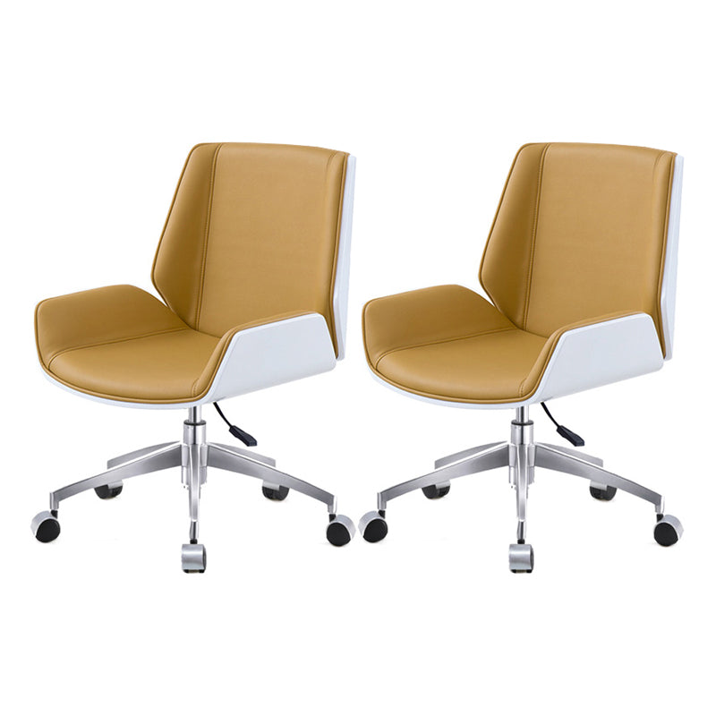Mid Back Conference Chair Contemporary Faux Leather Armless Chair White-Yellow 2 Piece Set Clearhalo 'furn' 'furn_office_chair' 'Furniture' 'furniture_office_chair' 'Office Chairs' 'Office Furniture' 'office_chair' 4992519
