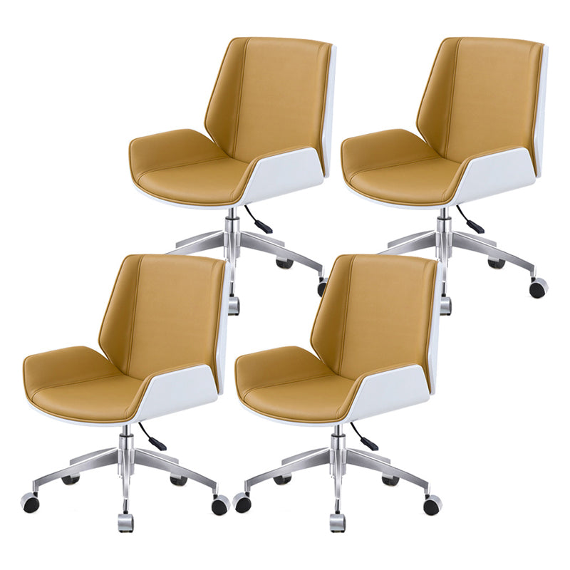 Mid Back Conference Chair Contemporary Faux Leather Armless Chair White-Yellow 4 Piece Set Clearhalo 'furn' 'furn_office_chair' 'Furniture' 'furniture_office_chair' 'Office Chairs' 'Office Furniture' 'office_chair' 4992521