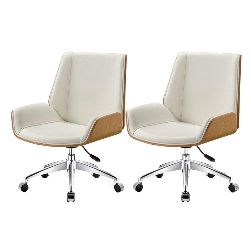 Mid Back Conference Chair Contemporary Faux Leather Armless Chair White-Brown 2 Piece Set Clearhalo 'furn' 'furn_office_chair' 'Furniture' 'furniture_office_chair' 'Office Chairs' 'Office Furniture' 'office_chair' 4992525
