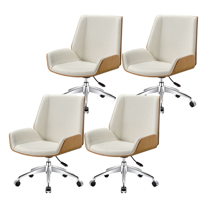 Mid Back Conference Chair Contemporary Faux Leather Armless Chair White-Brown 4 Piece Set Clearhalo 'furn' 'furn_office_chair' 'Furniture' 'furniture_office_chair' 'Office Chairs' 'Office Furniture' 'office_chair' 4992526