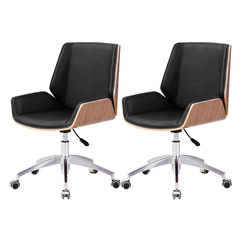 Mid Back Conference Chair Contemporary Faux Leather Armless Chair Black 2 Piece Set Clearhalo 'furn' 'furn_office_chair' 'Furniture' 'furniture_office_chair' 'Office Chairs' 'Office Furniture' 'office_chair' 4992528