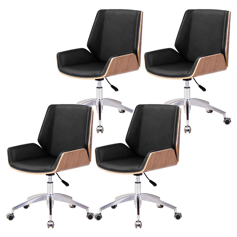 Mid Back Conference Chair Contemporary Faux Leather Armless Chair Black 4 Piece Set Clearhalo 'furn' 'furn_office_chair' 'Furniture' 'furniture_office_chair' 'Office Chairs' 'Office Furniture' 'office_chair' 4992529