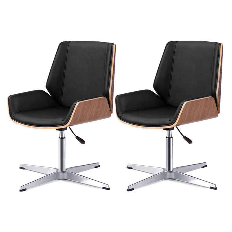Mid Back Conference Chair Contemporary Faux Leather Armless Chair Black-Brown 2 Piece Set Clearhalo 'furn' 'furn_office_chair' 'Furniture' 'furniture_office_chair' 'Office Chairs' 'Office Furniture' 'office_chair' 4992531