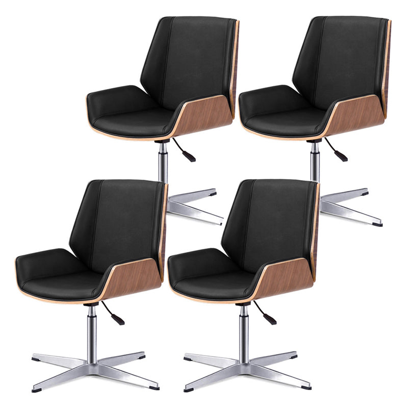 Mid Back Conference Chair Contemporary Faux Leather Armless Chair Black-Brown 4 Piece Set Clearhalo 'furn' 'furn_office_chair' 'Furniture' 'furniture_office_chair' 'Office Chairs' 'Office Furniture' 'office_chair' 4992532
