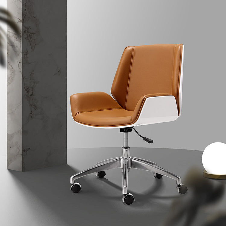 Modern Leather Task Chair Mid-Back Adjustable Swivel Office Chair Clearhalo 'furn' 'furn_office_chair' 'Furniture' 'furniture_office_chair' 'Office Chairs' 'Office Furniture' 'office_chair' 4992548