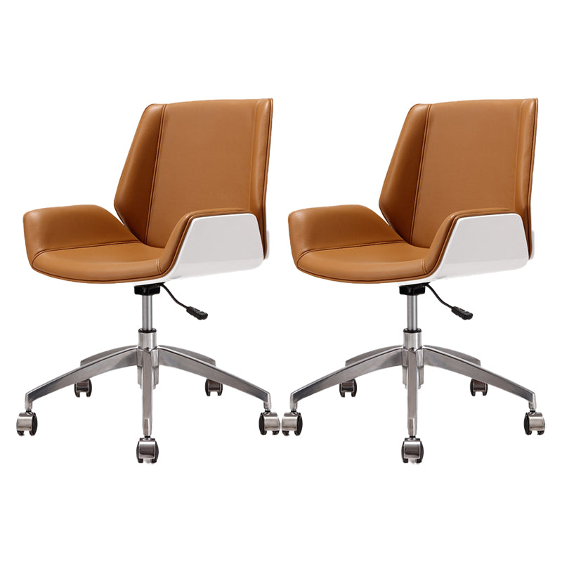 Modern Leather Task Chair Mid-Back Adjustable Swivel Office Chair Yellow 2 Piece Set Clearhalo 'furn' 'furn_office_chair' 'Furniture' 'furniture_office_chair' 'Office Chairs' 'Office Furniture' 'office_chair' 4992549