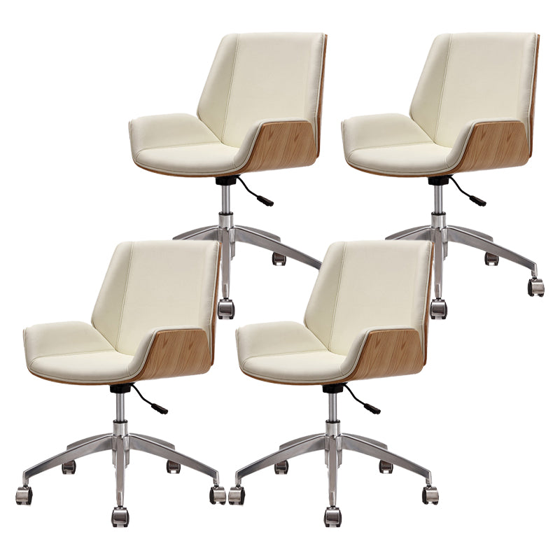 Modern Leather Task Chair Mid-Back Adjustable Swivel Office Chair Beige 4 Piece Set Clearhalo 'furn' 'furn_office_chair' 'Furniture' 'furniture_office_chair' 'Office Chairs' 'Office Furniture' 'office_chair' 4992556