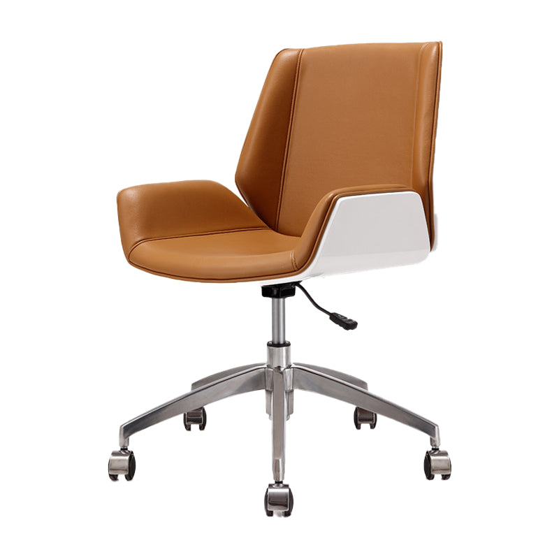 Modern Leather Task Chair Mid-Back Adjustable Swivel Office Chair Yellow 1 Piece Clearhalo 'furn' 'furn_office_chair' 'Furniture' 'furniture_office_chair' 'Office Chairs' 'Office Furniture' 'office_chair' 4992557
