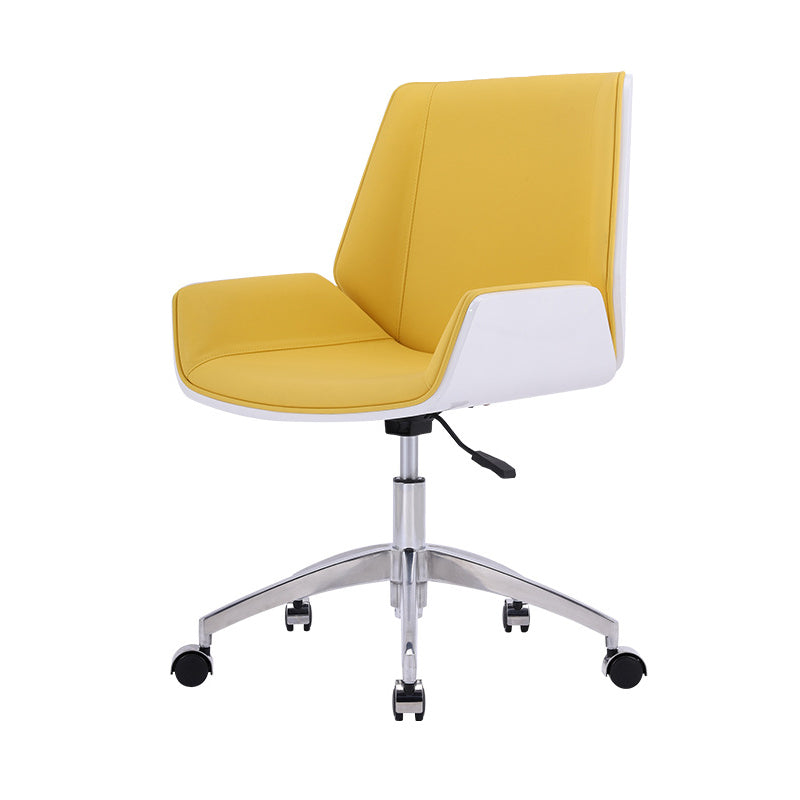Modern Leather Task Chair Mid-Back Adjustable Swivel Office Chair Light Yellow 1 Piece Clearhalo 'furn' 'furn_office_chair' 'Furniture' 'furniture_office_chair' 'Office Chairs' 'Office Furniture' 'office_chair' 4992565