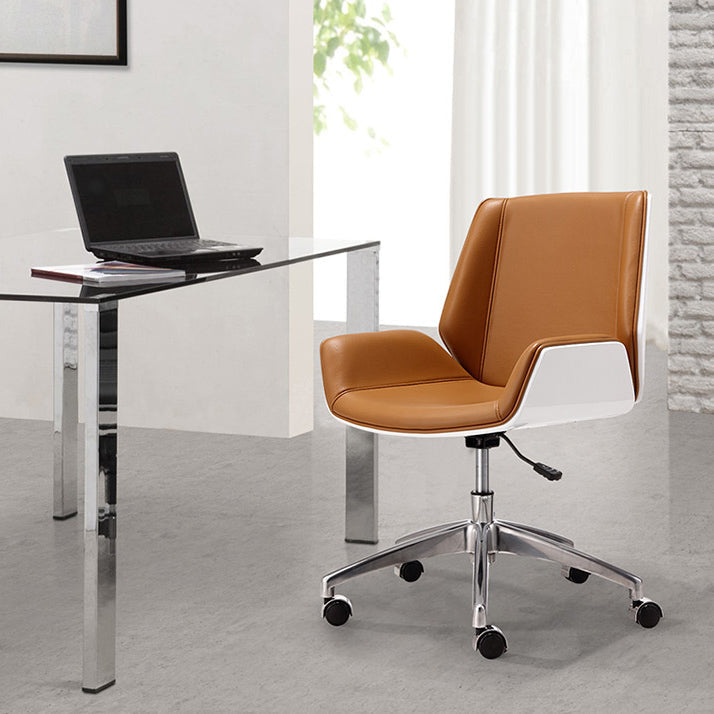 Modern Leather Task Chair Mid-Back Adjustable Swivel Office Chair Clearhalo 'furn' 'furn_office_chair' 'Furniture' 'furniture_office_chair' 'Office Chairs' 'Office Furniture' 'office_chair' 4992568