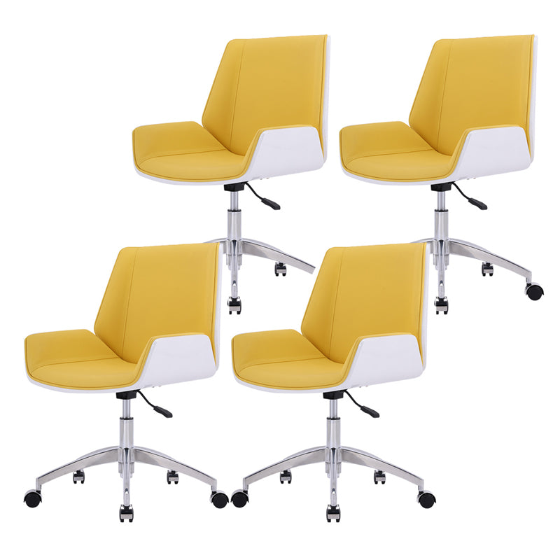 Modern Leather Task Chair Mid-Back Adjustable Swivel Office Chair Light Yellow 4 Piece Set Clearhalo 'furn' 'furn_office_chair' 'Furniture' 'furniture_office_chair' 'Office Chairs' 'Office Furniture' 'office_chair' 4992569