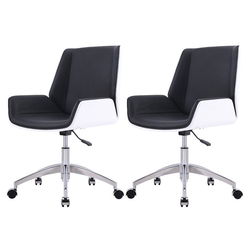 Modern Leather Task Chair Mid-Back Adjustable Swivel Office Chair Black 2 Piece Set Clearhalo 'furn' 'furn_office_chair' 'Furniture' 'furniture_office_chair' 'Office Chairs' 'Office Furniture' 'office_chair' 4992571