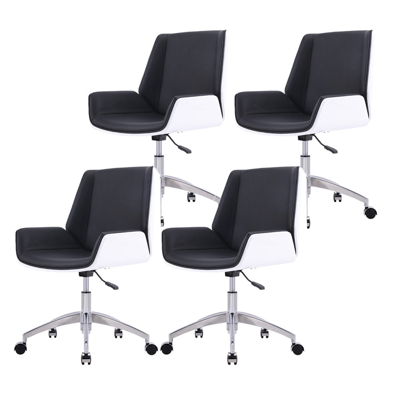 Modern Leather Task Chair Mid-Back Adjustable Swivel Office Chair Black 4 Piece Set Clearhalo 'furn' 'furn_office_chair' 'Furniture' 'furniture_office_chair' 'Office Chairs' 'Office Furniture' 'office_chair' 4992572