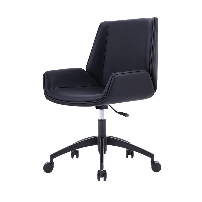 Modern Leather Task Chair Mid-Back Adjustable Swivel Office Chair Matt Black 1 Piece Clearhalo 'furn' 'furn_office_chair' 'Furniture' 'furniture_office_chair' 'Office Chairs' 'Office Furniture' 'office_chair' 4992573