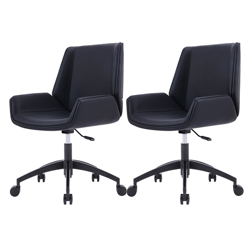 Modern Leather Task Chair Mid-Back Adjustable Swivel Office Chair Matt Black 2 Piece Set Clearhalo 'furn' 'furn_office_chair' 'Furniture' 'furniture_office_chair' 'Office Chairs' 'Office Furniture' 'office_chair' 4992574