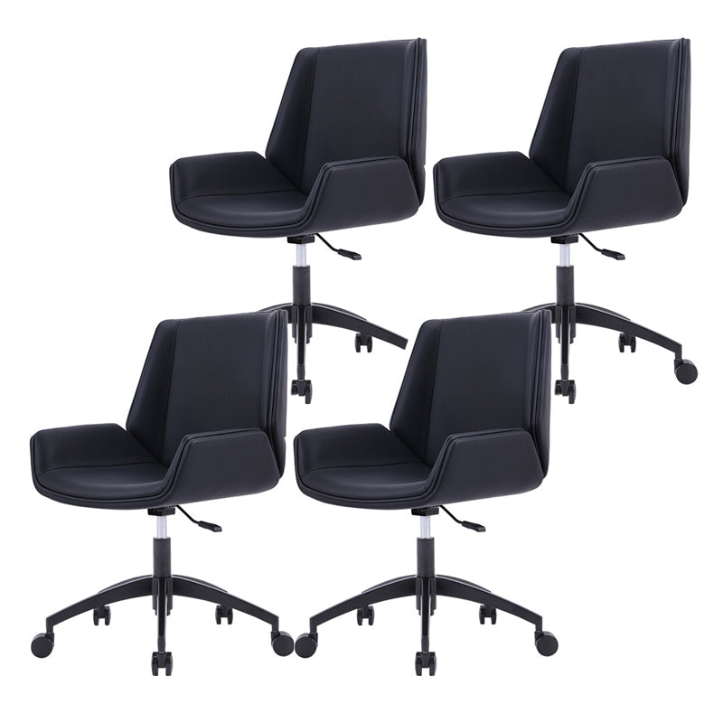 Modern Leather Task Chair Mid-Back Adjustable Swivel Office Chair Matt Black 4 Piece Set Clearhalo 'furn' 'furn_office_chair' 'Furniture' 'furniture_office_chair' 'Office Chairs' 'Office Furniture' 'office_chair' 4992575