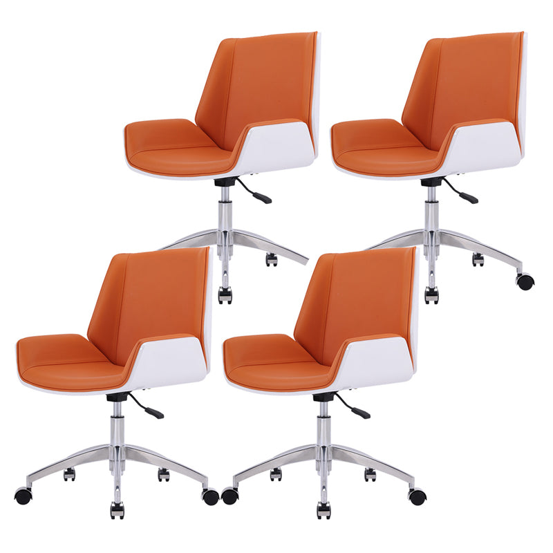 Modern Leather Task Chair Mid-Back Adjustable Swivel Office Chair Orange 4 Piece Set Clearhalo 'furn' 'furn_office_chair' 'Furniture' 'furniture_office_chair' 'Office Chairs' 'Office Furniture' 'office_chair' 4992578