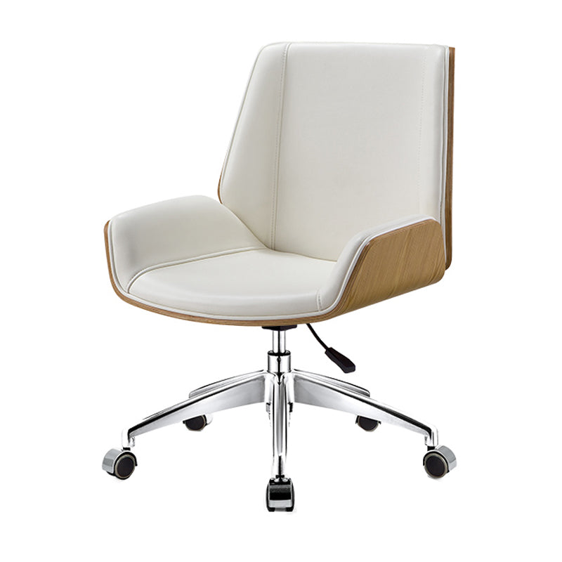 Mid Back Conference Chair Faux Leather Armless Chair for Home Office White Without Casters Clearhalo 'furn' 'furn_office_chair' 'Furniture' 'furniture_office_chair' 'Office Chairs' 'Office Furniture' 'office_chair' 4992581