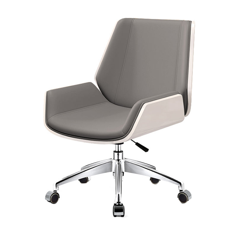 Mid Back Conference Chair Faux Leather Armless Chair for Home Office Grey Without Casters Clearhalo 'furn' 'furn_office_chair' 'Furniture' 'furniture_office_chair' 'Office Chairs' 'Office Furniture' 'office_chair' 4992585