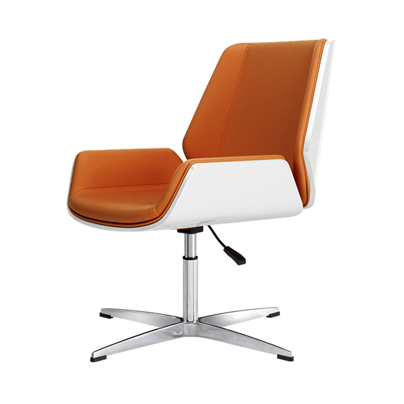 Mid Back Conference Chair Faux Leather Armless Chair for Home Office Orange Casters Clearhalo 'furn' 'furn_office_chair' 'Furniture' 'furniture_office_chair' 'Office Chairs' 'Office Furniture' 'office_chair' 4992586