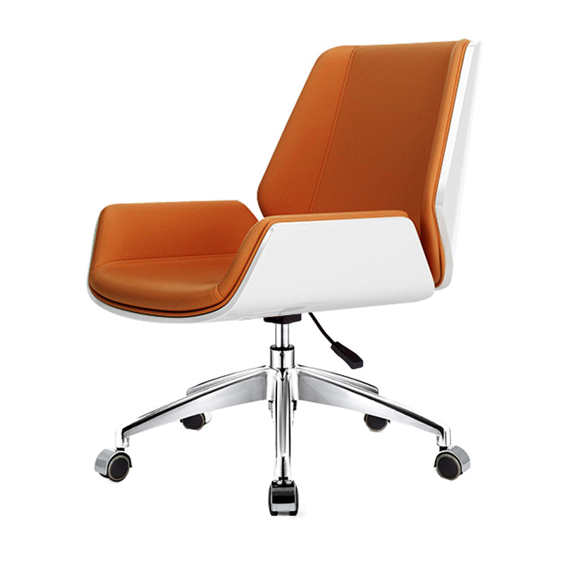 Mid Back Conference Chair Faux Leather Armless Chair for Home Office Orange Without Casters Clearhalo 'furn' 'furn_office_chair' 'Furniture' 'furniture_office_chair' 'Office Chairs' 'Office Furniture' 'office_chair' 4992589