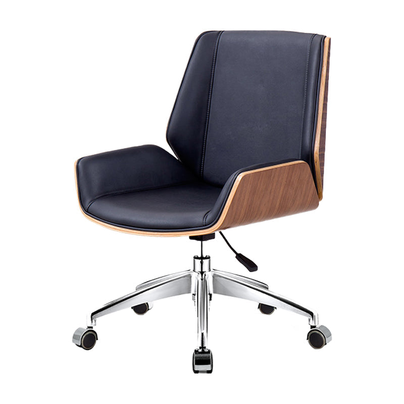 Mid Back Conference Chair Faux Leather Armless Chair for Home Office Black Without Casters Clearhalo 'furn' 'furn_office_chair' 'Furniture' 'furniture_office_chair' 'Office Chairs' 'Office Furniture' 'office_chair' 4992593