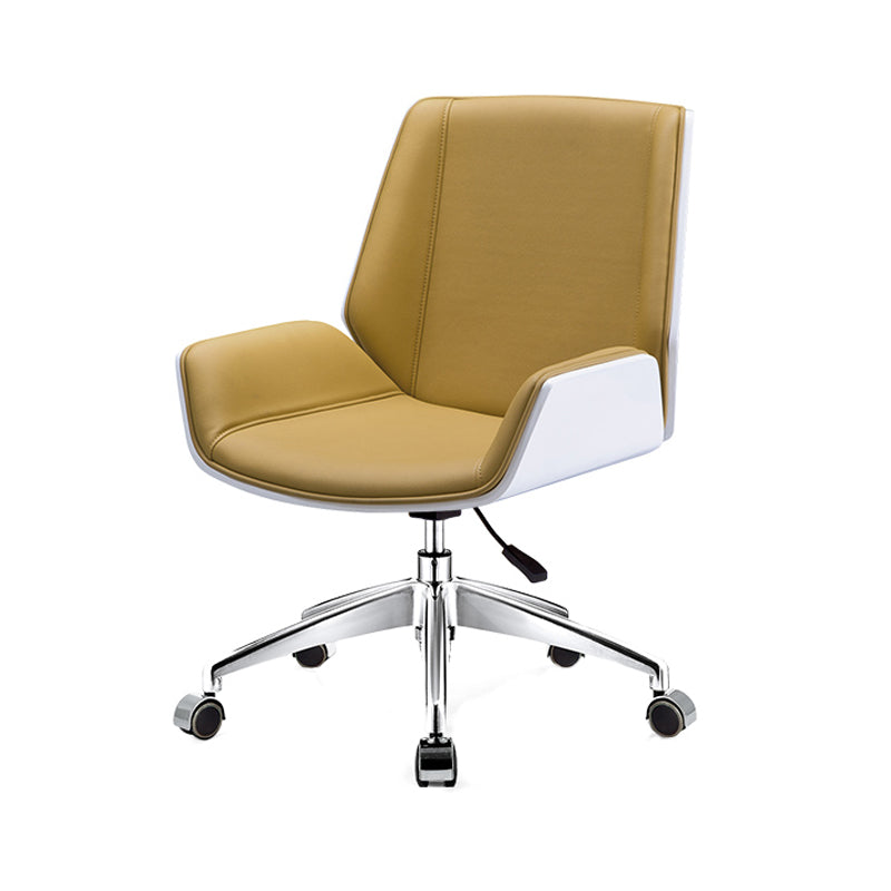 Mid Back Conference Chair Faux Leather Armless Chair for Home Office Yellow Without Casters Clearhalo 'furn' 'furn_office_chair' 'Furniture' 'furniture_office_chair' 'Office Chairs' 'Office Furniture' 'office_chair' 4992596