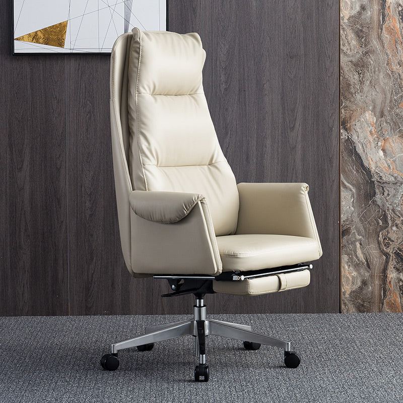 Modern High Back Management Chair Ergonomic Adjustable Executive Leather Chair Off-White Clearhalo 'furn' 'furn_office_chair' 'Furniture' 'furniture_office_chair' 'Office Chairs' 'Office Furniture' 'office_chair' 4992604