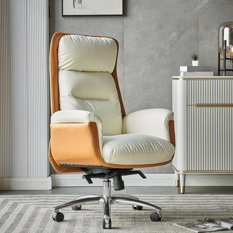 Contemporary Ergonomic Executive Leather Chair Tilt Mechanism High Back Chair Orange White Clearhalo 'furn' 'furn_office_chair' 'Furniture' 'furniture_office_chair' 'Office Chairs' 'Office Furniture' 'office_chair' 4992620