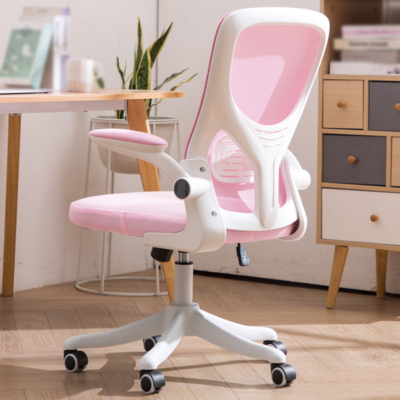 Modern Ergonomic Mesh Task Chair Adjustable Arms Lumbar Support Mid-back Office Chair Pink-White Casters Clearhalo 'furn' 'furn_office_chair' 'Furniture' 'furniture_office_chair' 'Office Chairs' 'Office Furniture' 'office_chair' 4992655