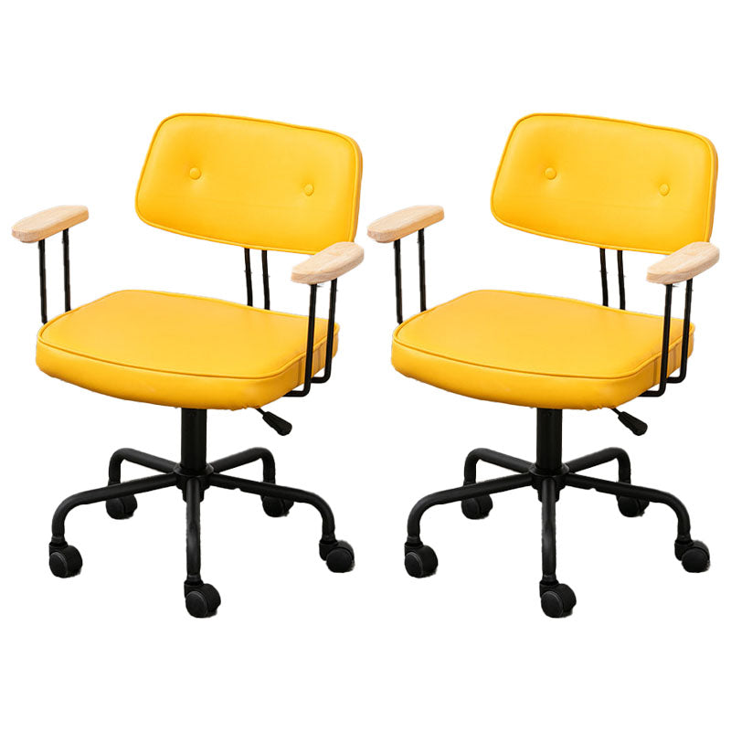Black Frame Modern Desk Chair with Mid Back Swivel Office Chair with Wheels Yellow With Arms 2 Piece Set Clearhalo 'furn' 'furn_office_chair' 'Furniture' 'furniture_office_chair' 'Office Chairs' 'Office Furniture' 'office_chair' 4992762