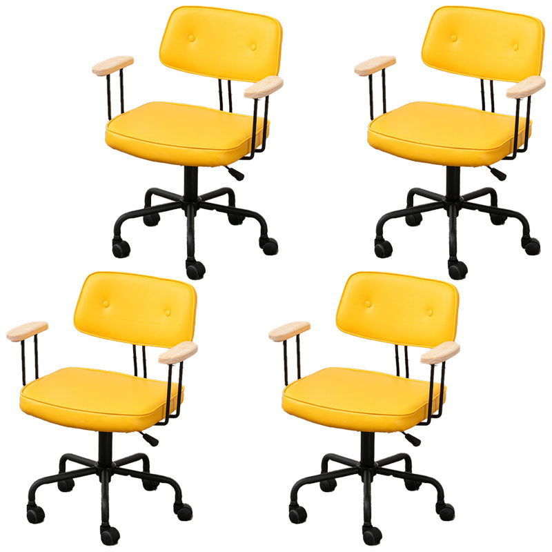 Black Frame Modern Desk Chair with Mid Back Swivel Office Chair with Wheels Yellow With Arms 4 Piece Set Clearhalo 'furn' 'furn_office_chair' 'Furniture' 'furniture_office_chair' 'Office Chairs' 'Office Furniture' 'office_chair' 4992764