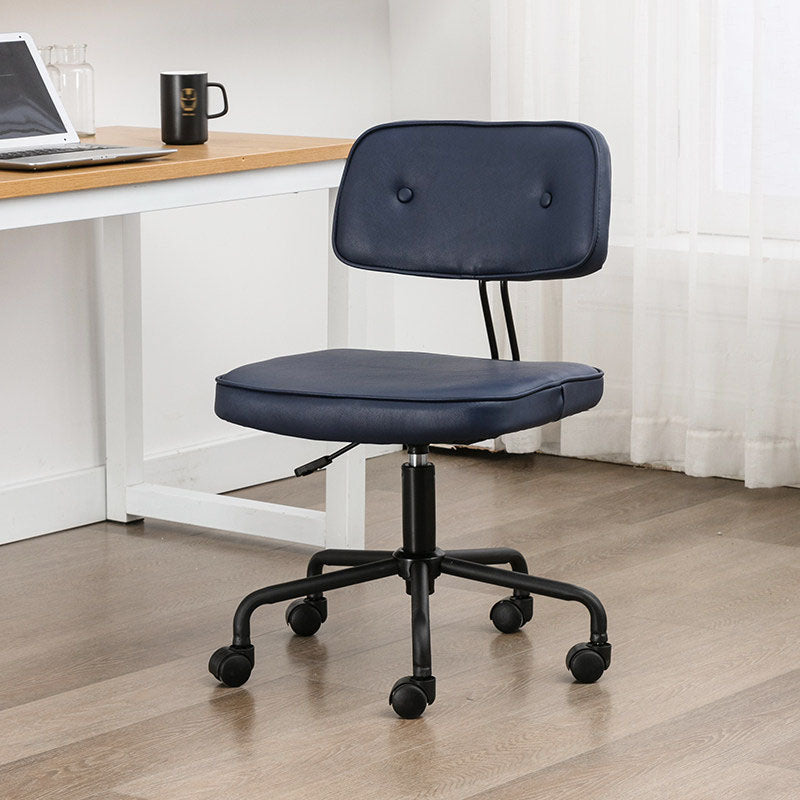 Black Frame Modern Desk Chair with Mid Back Swivel Office Chair with Wheels Blue Armless 1 Piece Clearhalo 'furn' 'furn_office_chair' 'Furniture' 'furniture_office_chair' 'Office Chairs' 'Office Furniture' 'office_chair' 4992766