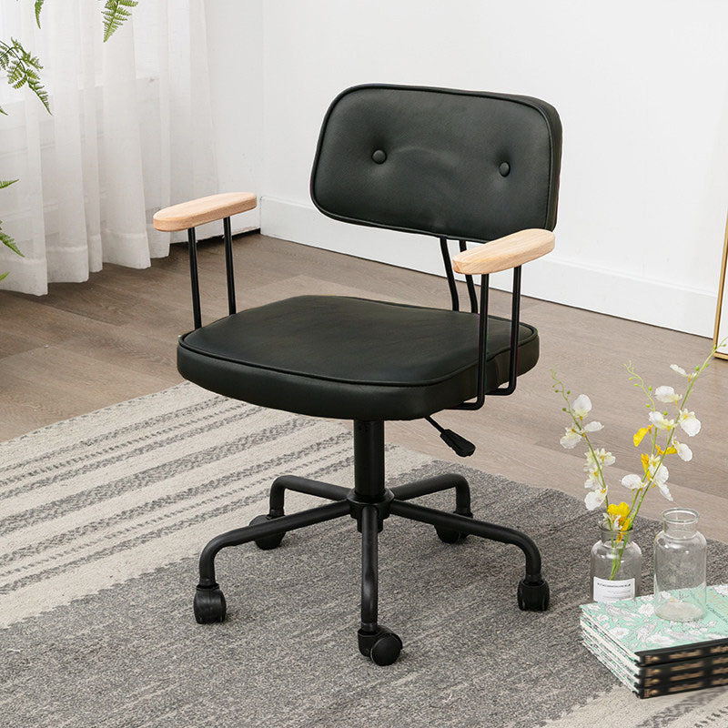 Black Frame Modern Desk Chair with Mid Back Swivel Office Chair with Wheels Black With Arms 1 Piece Clearhalo 'furn' 'furn_office_chair' 'Furniture' 'furniture_office_chair' 'Office Chairs' 'Office Furniture' 'office_chair' 4992775