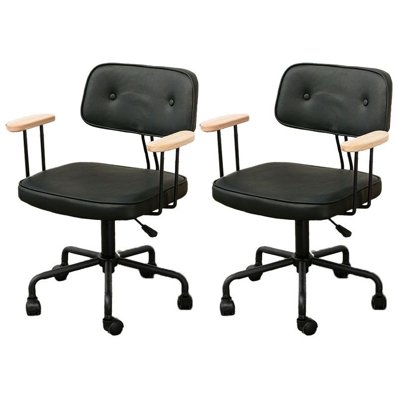 Black Frame Modern Desk Chair with Mid Back Swivel Office Chair with Wheels Black With Arms 2 Piece Set Clearhalo 'furn' 'furn_office_chair' 'Furniture' 'furniture_office_chair' 'Office Chairs' 'Office Furniture' 'office_chair' 4992776