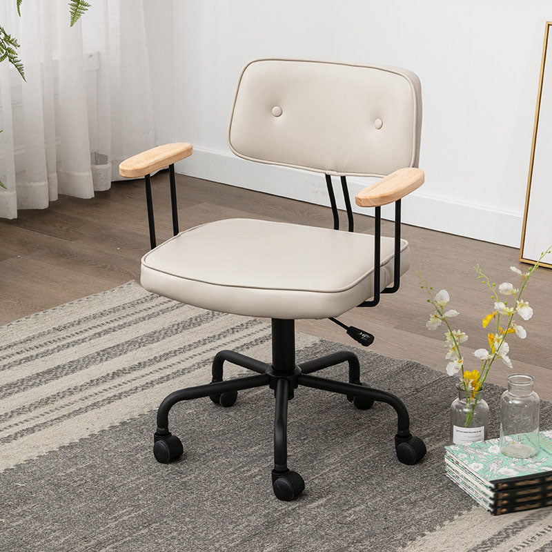 Black Frame Modern Desk Chair with Mid Back Swivel Office Chair with Wheels Off-White With Arms 1 Piece Clearhalo 'furn' 'furn_office_chair' 'Furniture' 'furniture_office_chair' 'Office Chairs' 'Office Furniture' 'office_chair' 4992781