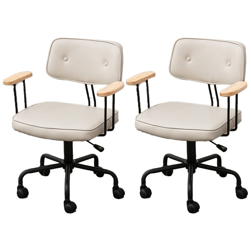 Black Frame Modern Desk Chair with Mid Back Swivel Office Chair with Wheels Off-White With Arms 2 Piece Set Clearhalo 'furn' 'furn_office_chair' 'Furniture' 'furniture_office_chair' 'Office Chairs' 'Office Furniture' 'office_chair' 4992782