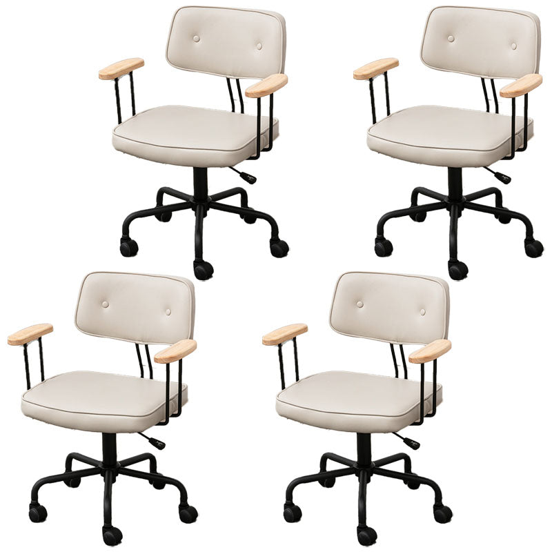 Black Frame Modern Desk Chair with Mid Back Swivel Office Chair with Wheels Off-White With Arms 4 Piece Set Clearhalo 'furn' 'furn_office_chair' 'Furniture' 'furniture_office_chair' 'Office Chairs' 'Office Furniture' 'office_chair' 4992783
