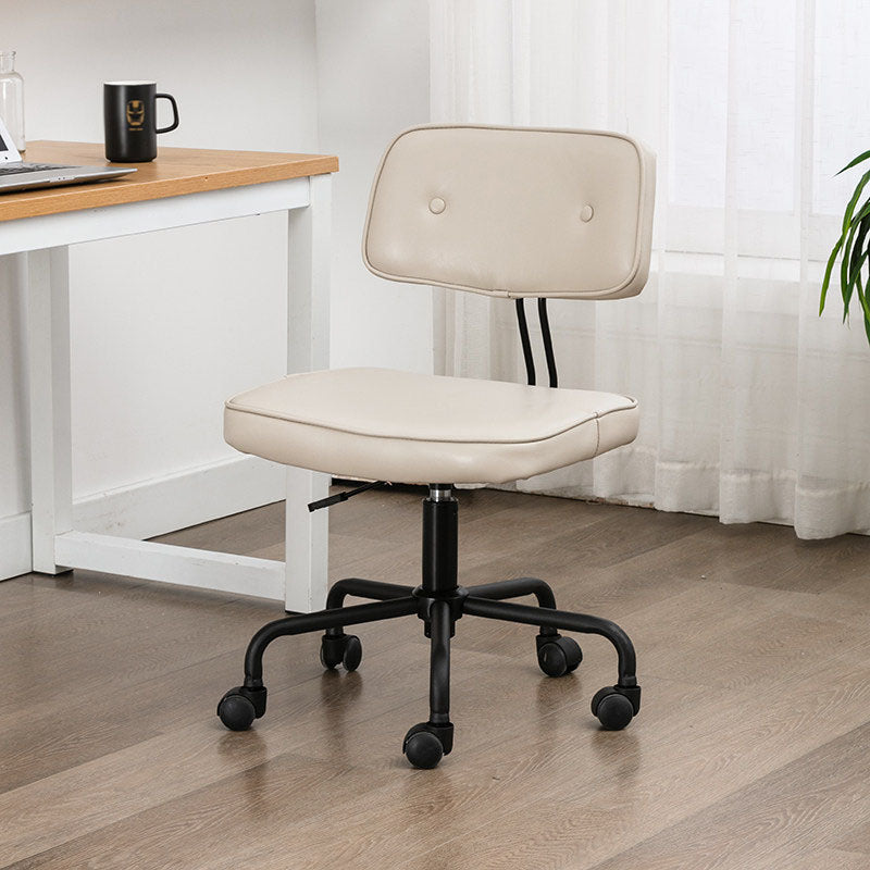 Black Frame Modern Desk Chair with Mid Back Swivel Office Chair with Wheels Off-White Armless 1 Piece Clearhalo 'furn' 'furn_office_chair' 'Furniture' 'furniture_office_chair' 'Office Chairs' 'Office Furniture' 'office_chair' 4992787