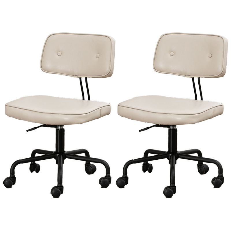 Black Frame Modern Desk Chair with Mid Back Swivel Office Chair with Wheels Off-White Armless 2 Piece Set Clearhalo 'furn' 'furn_office_chair' 'Furniture' 'furniture_office_chair' 'Office Chairs' 'Office Furniture' 'office_chair' 4992788