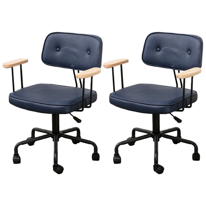 Black Frame Modern Desk Chair with Mid Back Swivel Office Chair with Wheels Blue With Arms 2 Piece Set Clearhalo 'furn' 'furn_office_chair' 'Furniture' 'furniture_office_chair' 'Office Chairs' 'Office Furniture' 'office_chair' 4992791