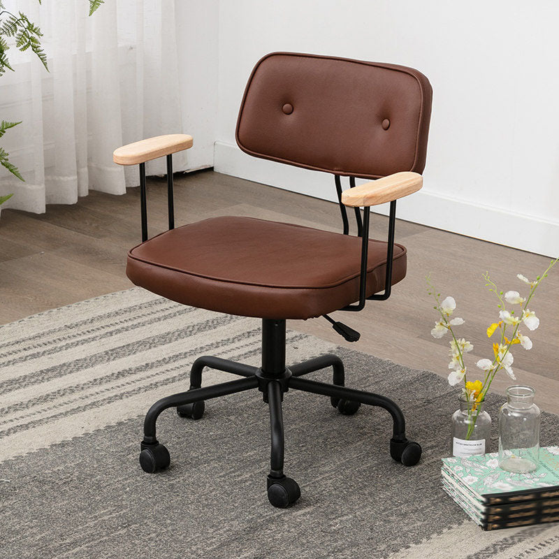Black Frame Modern Desk Chair with Mid Back Swivel Office Chair with Wheels Brown With Arms 1 Piece Clearhalo 'furn' 'furn_office_chair' 'Furniture' 'furniture_office_chair' 'Office Chairs' 'Office Furniture' 'office_chair' 4992793