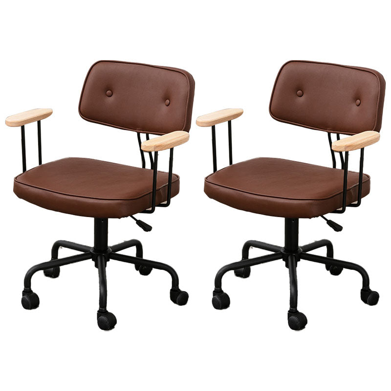 Black Frame Modern Desk Chair with Mid Back Swivel Office Chair with Wheels Brown With Arms 2 Piece Set Clearhalo 'furn' 'furn_office_chair' 'Furniture' 'furniture_office_chair' 'Office Chairs' 'Office Furniture' 'office_chair' 4992794